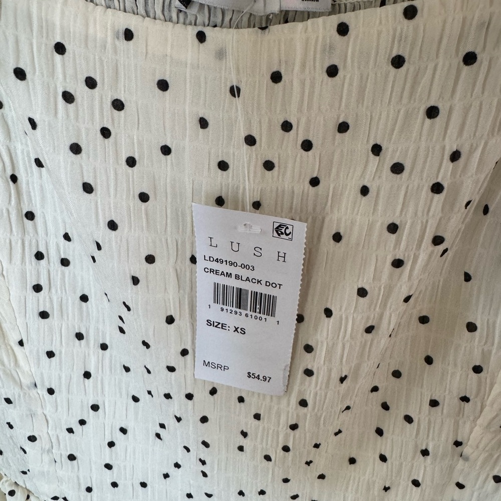 Lush Cream Dress with Black Dots - Picture 4 of 5